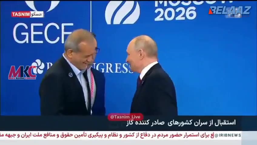 🇷🇺🇮🇷 - ווידעא: רוסלאנד'ס פרעזידענט וולאדימיר פוטין באגריסט דעם איראנער פרעזידענט מסעוד פעזעשקיאן ביים סא…