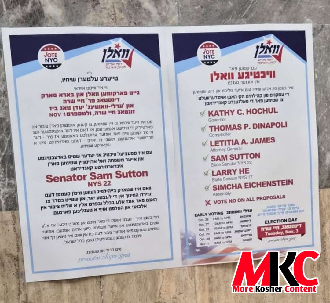 פלאקאטן אין בית המדרש הגדול באבוב אין בארא פארק איבער די בעפארשטייענדע וואלן.