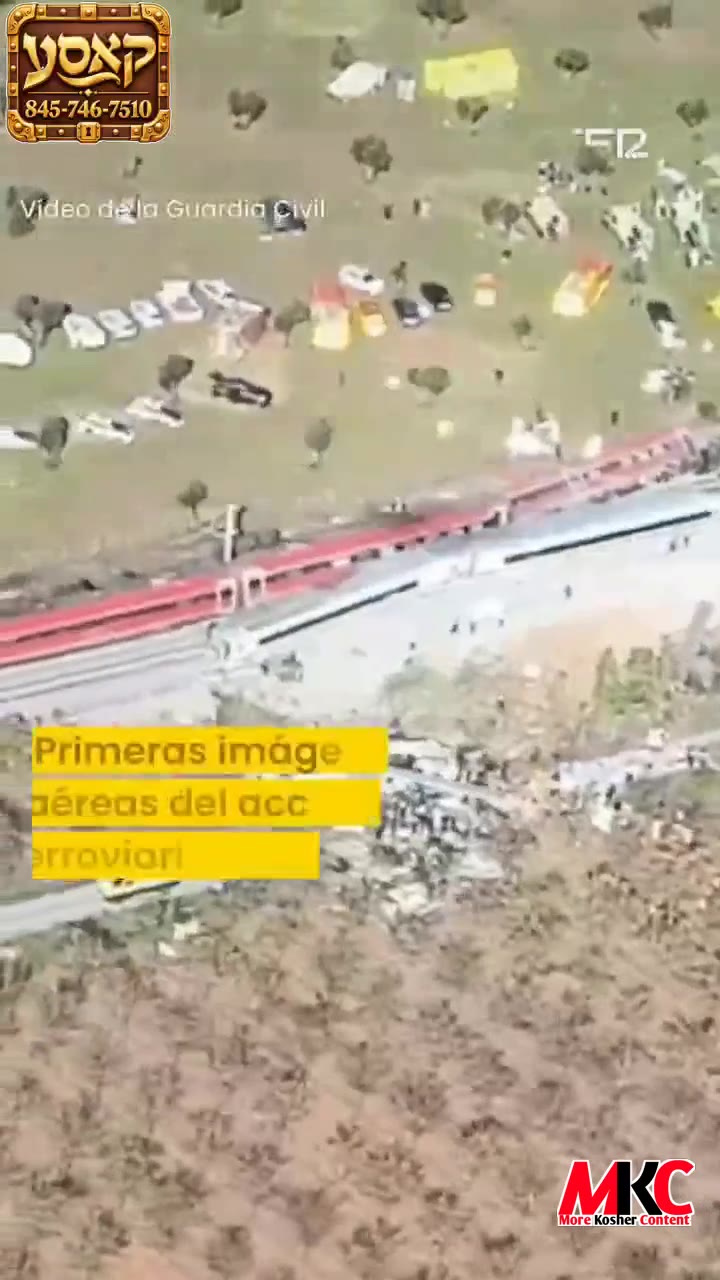First aerial images, released by Spain's Guardia Civil, of the train crash in Toledo, Spain.