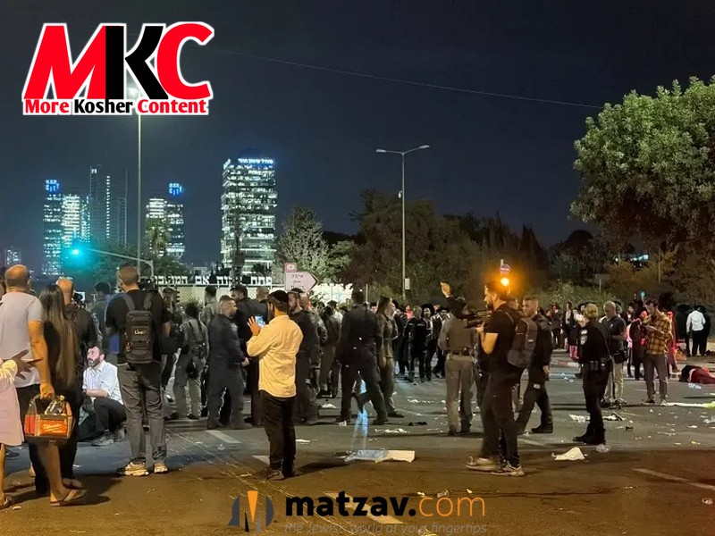 געוואלד-אויסברוך: פאליציי שליידערט שאק-גראנאטן אויף חרדי'שע פראטעסטירער נעבן בני ברק, מער ווי 25 פארוואונדעט
