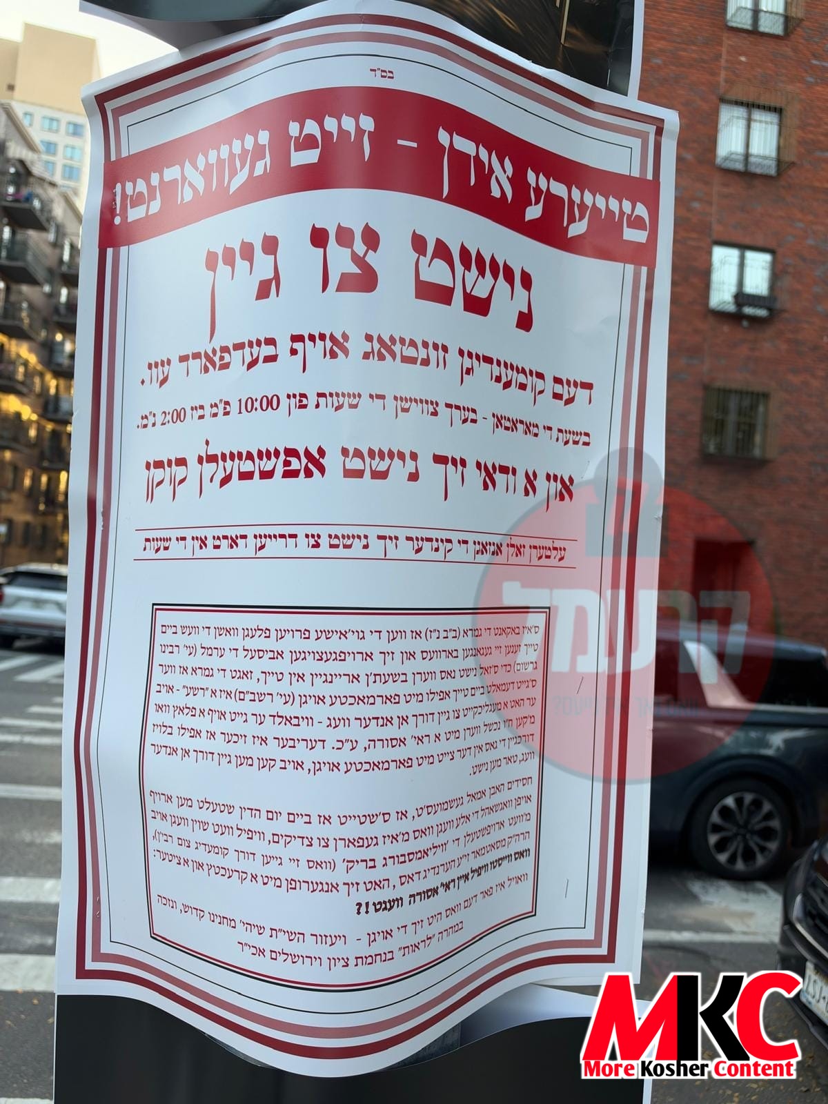 די באקאנטע "מעוררים" פון וויליאמסבורג מיט שרעק אנווארפנדע פלאקאטן איבער די מאראטאן געלויף ביי בעדפארד עוועני…